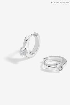 Simply Silver Silver Tone Sterling 925 Polished and Cubic Zirconia Besel Centre Stone Hoop Earrings (E96089) | TRY 1.313