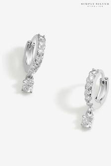 Simply Silver Silver Tone Sterling 925 Polished and Cubic Zirconia Silver Crystal Besel Charm Hoop Earrings (E96103) | €47