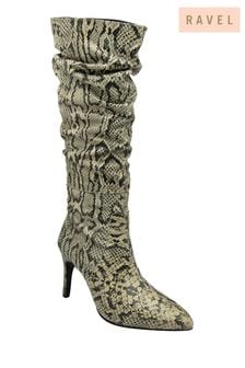 Ravel Snake Print Leather Stiletto-Heel Knee-High Boots (E96361) | $206