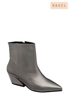 Ravel Grey Leather Pointed-Toe Ankle Boots (E96372) | $159