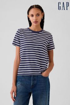 Gap Blue Stripe Crew Neck Vintage 100% Organic Cotton Short Sleeve T-Shirt (E96650) | kr380