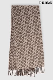 Reiss Dark Brown/ Off White Bowen Logo-Jacquard Scarf With Wool (E96678) | $138