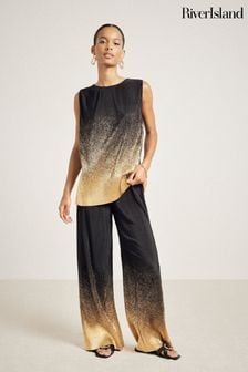 River Island Black Ombre Foil Plisse Top (E96885) | $51