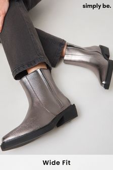 Simply Be Metallic Wide Fit Secret Stretch Seam Western Ankle Boots (E96994) | $79