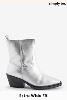 Simply Be Silver Extra Wide Fit Stretch Ankle Western Boots (E97013) | €81