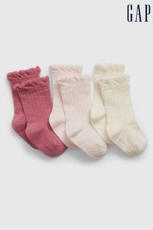 Gap Pink Frill 3 Pack First Favourites Crew Socks (Newborn-24mths) (E97151) | 40 zł