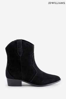 Czarny - Jd Williams Classic Suede Western Ankle Boots In Extra Wide Fit (E97828) | 410 zł