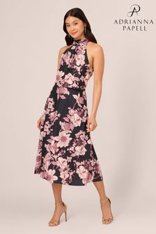 Adrianna Papell Print Chiffon Halter Black/pink Dress (E98484) | 1,005 zł