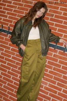 NOISY MAY Green Washed  Faux Leather Bomber Jacket (E99245) | TRY 3.282