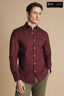 Charles Tyrwhitt Red Plain Slim Fit Button Down Stretch Washed Oxford Shirt (E99285) | HK$668