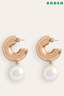 Boden Gold Tone Faux Pearl Hoop Earrings (E99738) | €58