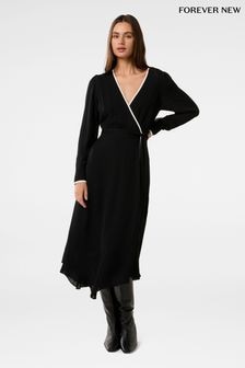 Forever New Black Amélie Contrast Midi Dress (F01312) | $171