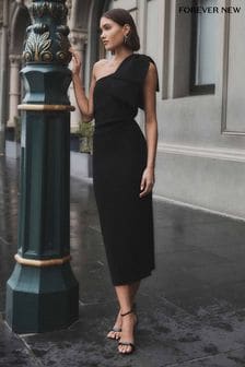 Forever New Black Jade Bow Bodycon Midi Dress (F01339) | $188