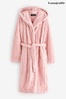 Loungeable Pink Teddy Cut Sherpa Midi Hooded Robe (F01410) | $55