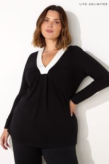 Live Unlimited Black V-Neck Jersey Top (F03478) | $101