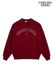 Chelsea Peers Red Organic Cotton Embroidered Letterman Logo Sweatshirt (F03552) | $86