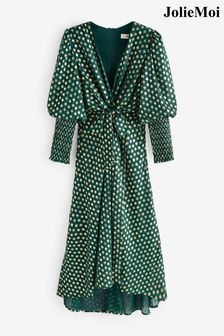 Jolie Moi Green Metallic Spot Print Puffy Sleeve Maxi Dress (F07218) | 4,746 UAH