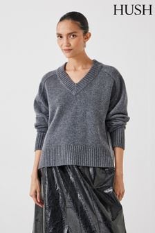 Hush Grey Erica Merino Wool V-Neck Jumper (F08378) | $188