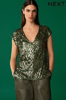 Women s Petite Green Short Sleeve Partywear Tops Next Luxembourg