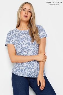 Long Tall Sally Blue Abstract Green Print Cotton T-Shirt (G11506) | €21