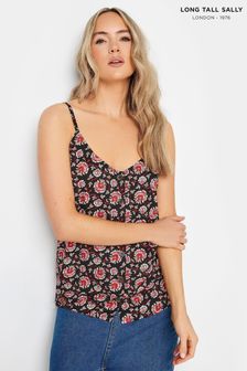 Long Tall Sally Black Floral Print Button Through Cami Vest Top (G87344) | AED105