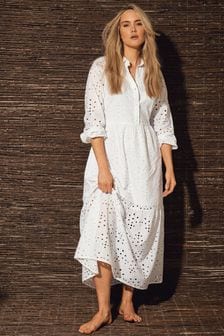 Long Tall Sally White Broidered Long Sleeve Shirt Dress (G88747) | AED305