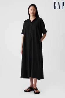 Czarny - Gap Linen-cotton Short Sleeve Maxi Dress (H59898) | 410 zł