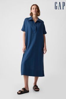 Gap Blue Linen-Cotton Short Sleeve Maxi Dress (H62658) | €86