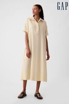Kremowy - Gap Linen-cotton Short Sleeve Maxi Dress (H63954) | 410 zł