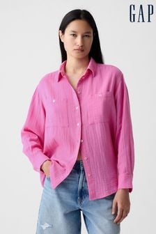 Gap Pink Crinkle Cotton Long Sleeve Oversize Shirt (H67922) | €40