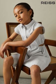 Reiss Blue Elliot 9-13 yrs Cotton Embroidered Cut-Out Dress (H71252) | $126