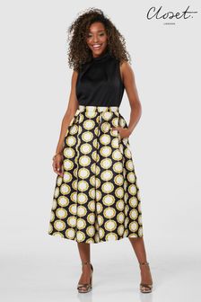 Closet Black & Yellow Gold Full Skirt Dress (K00050) | €64