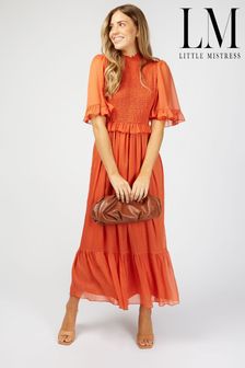 Little Mistress Orange Ariadne Shirred Frill Maxi Dress (K00267) | €116