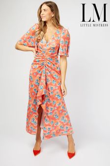 Little Mistress Orange Malorie Floral Print Ruched Front Maxi Dress (K00268) | 52 €