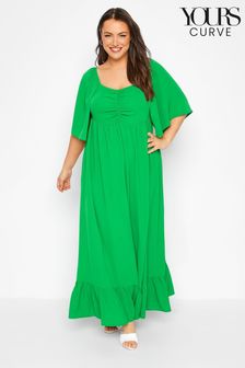 Yours Limited Green Ruched Angel Sleeve Dress (K00308) | $58
