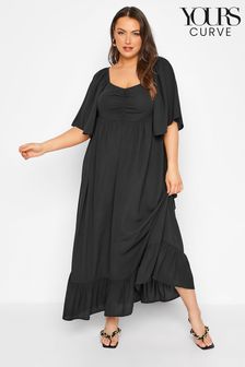 Yours Limited Black Ruched Angel Sleeve Dress (K00348) | $58