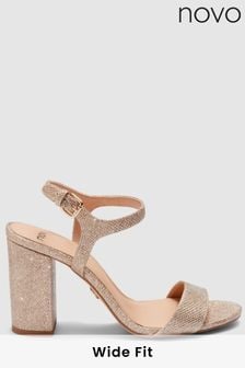 Novo Rose Gold Wide FIt Prossecco Glitter Heeled Sandal (K00523) | 47 €