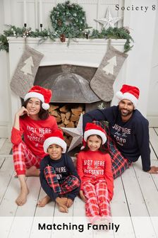 bleumarin Albastru "Just Here For Food" - Set pijama Society 8 Matching Family cu model Crăciun pentru bărbați (K00820) | 174 LEI