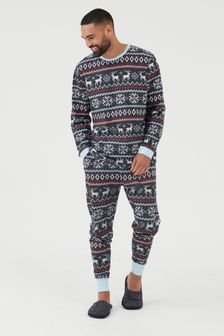 Tengerészkék és piros fairisle mintás - Society 8 férfi passzoló családi karácsonyi pizsama szett (K00824) | 11 000 Ft