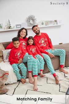 Piros & zöld "Higgy a manójában" - Society 8 férfi passzoló családi karácsonyi pizsama szett (K00828) | 11 000 Ft
