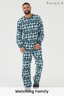Verde &Albastru "Frosty Snowman" - Set pijama Society 8 Matching Family cu model Crăciun pentru bărbați (K00838) | 174 LEI