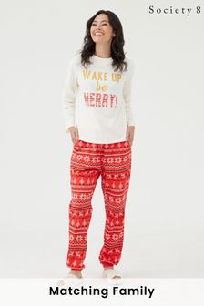 Society 8 White & Red 'Wake Up Be Merry' Womens Matching Family Christmas Pyjama Set (K00839) | €27
