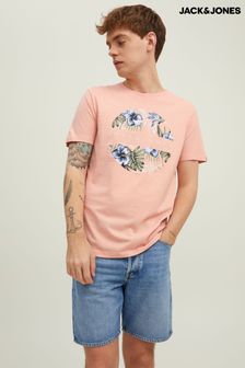 JACK & JONES Pink Floral Short Sleeve Printed Logo T-Shirt (K00854) | ₪ 46