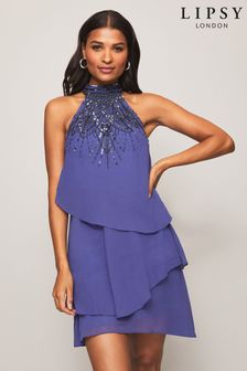 Blau - Lipsy Verziertes Swing-Kleid mit Neckholder (K01044) | 47 €