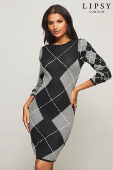 Lipsy Grey Argyle Knitted Dress (K01335) | DKK397