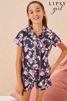Czarna, w kwiaty - Satynowa piżama Lipsy (K01361) | 114 zł - 146 zł