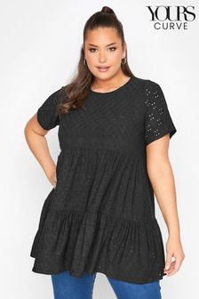 Yours Curve Black Limited Anglaise Tiered Top (K01583) | ₪ 121