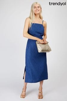 Trendyol Indigo Blue Midi Structured Dress With Square Neck (K01854) | $68