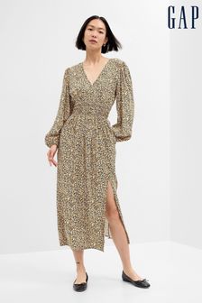 Gap Brown Smocked V-Neck Long Sleeve Maxi Dress (K01906) | 82 €