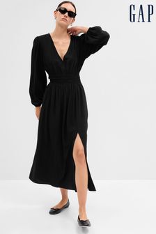 Gap Black Smocked V-Neck Long Sleeve Maxi Dress (K01907) | 82 €